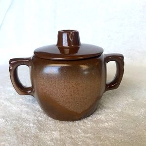 Vintage Frankoma Pottery 12 oz Lidded Sugar Bowl Plainsman Brown Rare Marking 5B